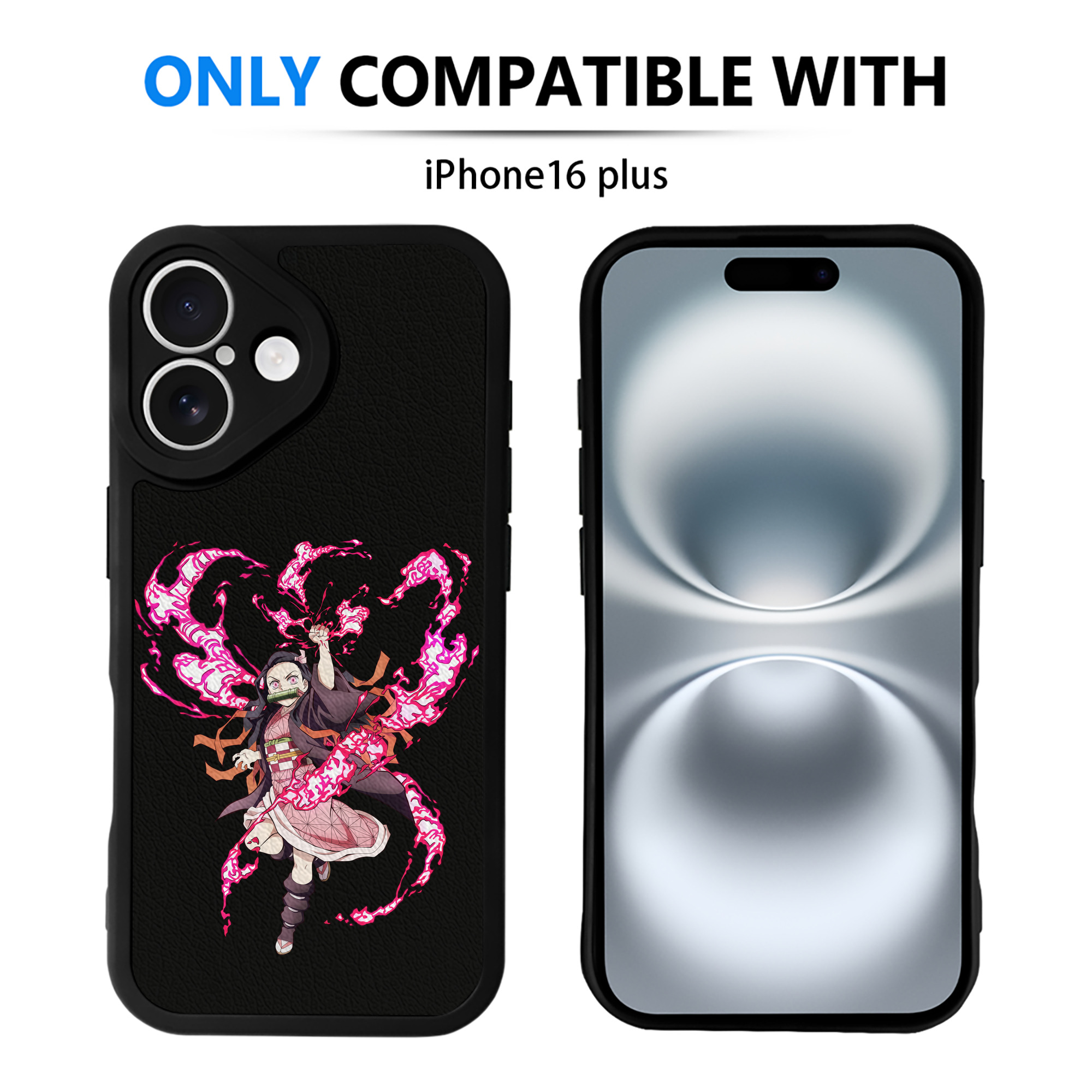 （画像用） 鬼滅の刃（きめつのやいば）竈門 禰󠄀豆子／かまど ねずこ Kamado Nezuko 【iPhone 16シリーズ対応】シリコンスマホケース（レザー調） 材質：シリコン